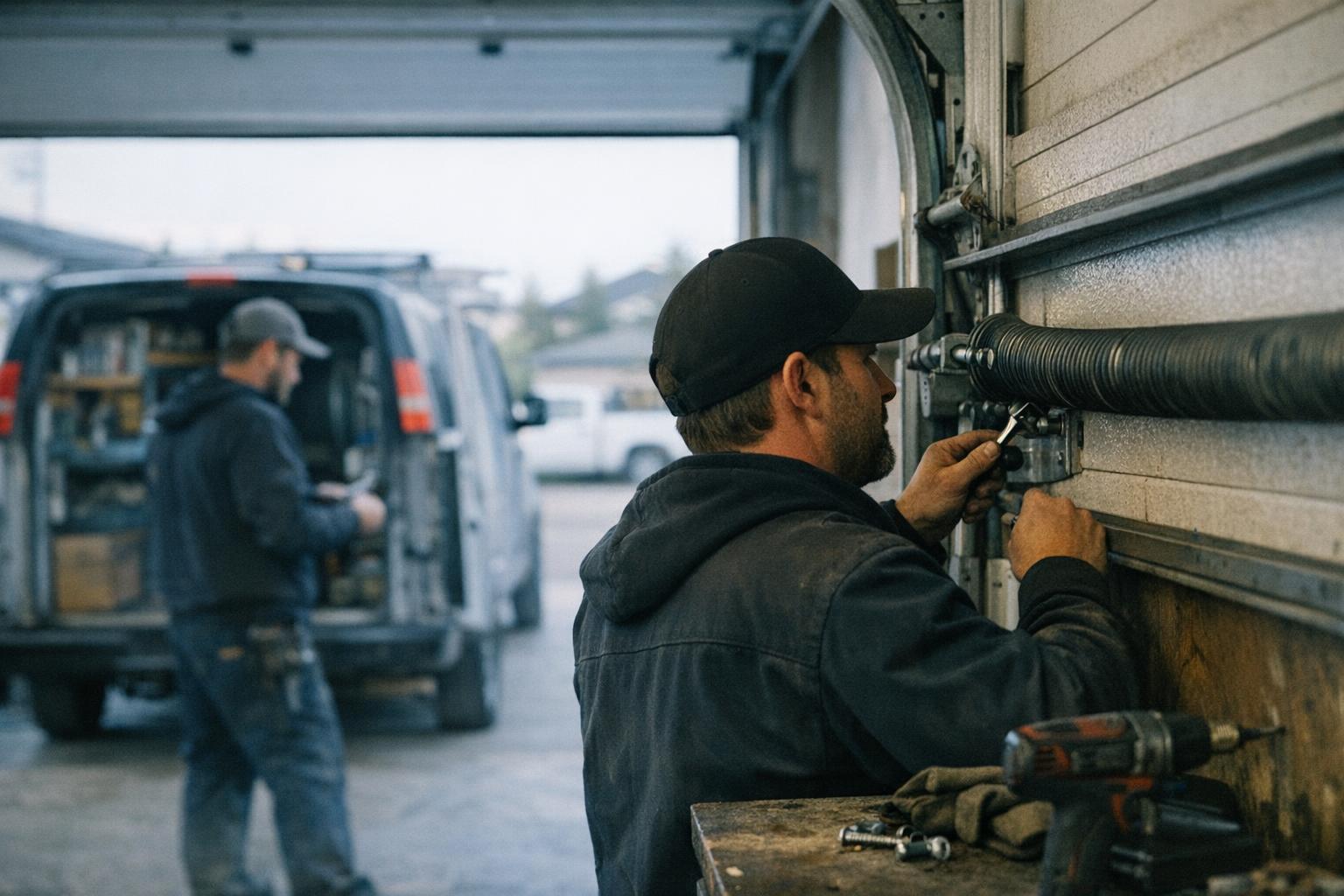 Torsion Springs in Garage Door: Torsion Springs are metal coils wound tightly around a shaft above a — visual guide