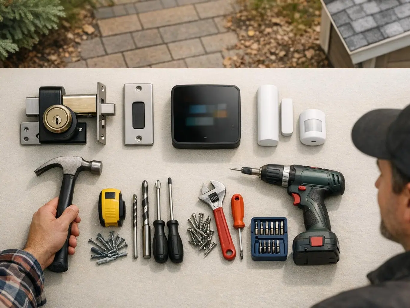 Cracked garage door panel damaged by freeze-thaw cycle in cold Alberta climate