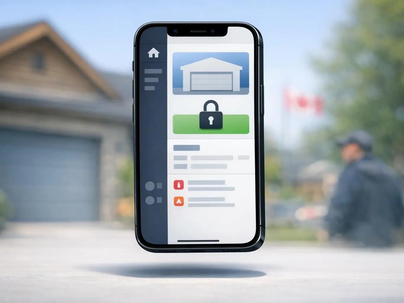 Professional garage door panel replacement showing before and after on Devon property