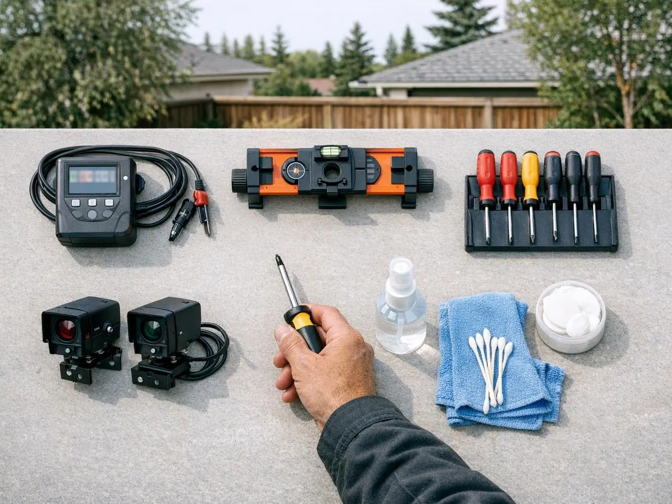 Technician installing new replacement roller on residential garage door in Devon
