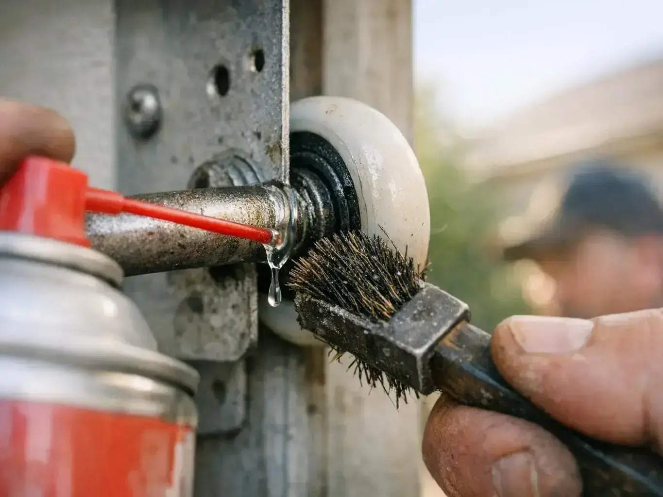 Garage door hardware inspection and balance adjustment in Sherwood Park neighborhood