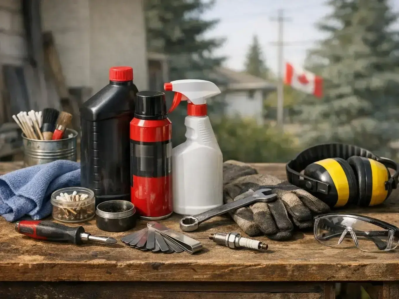Technician programming garage door remote in Wihkwentowin rural property with boreal forest background