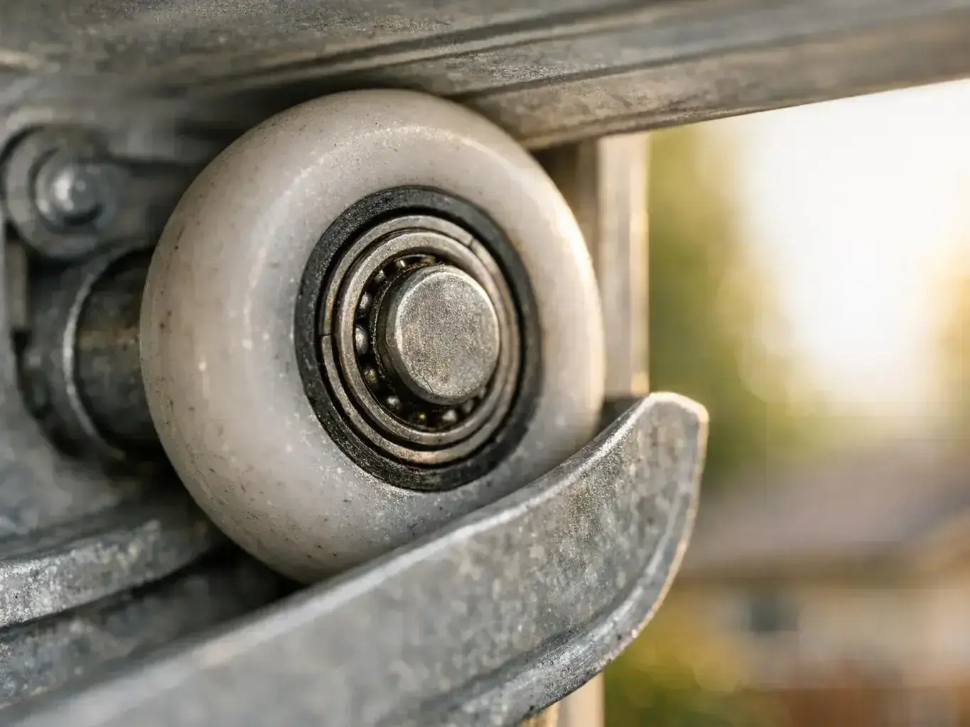 Before-and-after comparison of bent garage door track repair and replacement